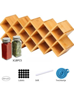 Ceruzo Kruidenrek met 18 Glazen kruidenpotjes - met...