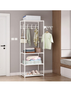 Ceruzo Kledingrek met 3 legplankjes - Wit - metaal - 55 x...