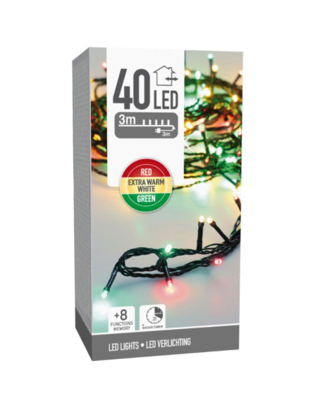 Kerstverlichting 40 led- 3m - three tone traditional - Timer - Lichtfuncties - Geheugen - Buiten