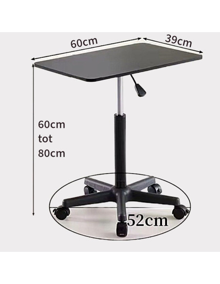 Ceruzo Bijzettafel - Hoogte Verstelbaar - Gasveer - Zwart