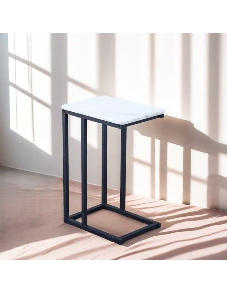 Ceruzo Bijzettafel - Banktafeltje - Metaal en MDF - Wit Gemarmerd