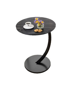 Ceruzo Bijzettafel - Zwart Gemarmerd Blad - rond 40 cm -...