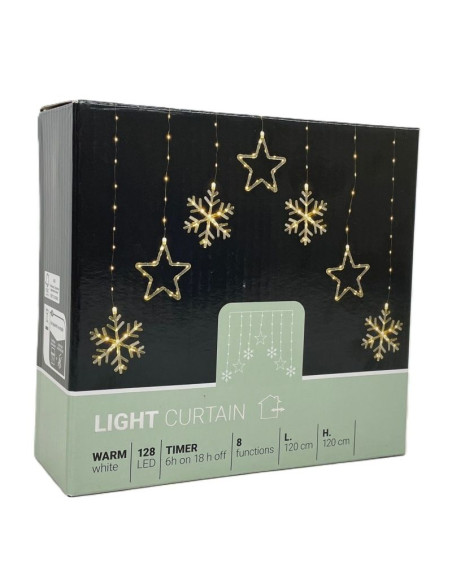 Kerstverlichting Lichtgordijn -Sterren - Sneeuwvlokken - 120x120cm - op batterijen